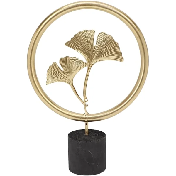 Metallic Ginkgo Leaf Ornament, Wooden Base Gold Ginkgo Leaf Decorative Figurines for Desk, Suitable for Living Room, Bedroom, Office Desk