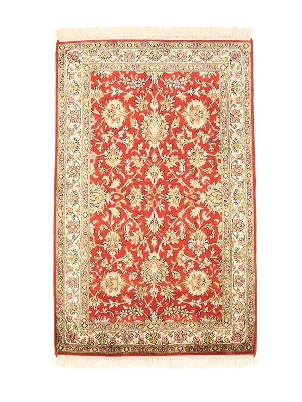 Handgeknoopt Kashmir Puur Zijde Vloerkleed 61X97 Zijden Tapijt Oranje/Beige Klein