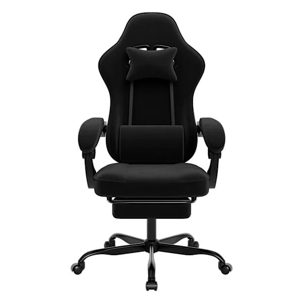 PC-pelituoli jalkatuella - Ergonominen työtuoli, säädettävä ristiseläntuki kilpa-autosuunnittelulla - Musta