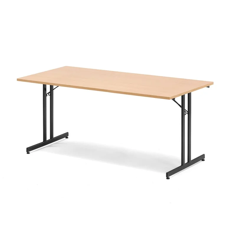 Folding meeting table EMILY, 1800x800x720 mm, beech, black