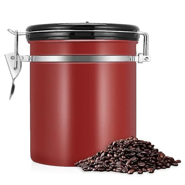 1,5 l lufttett beholder for kaffe, 304 rustfritt stål, vinrød