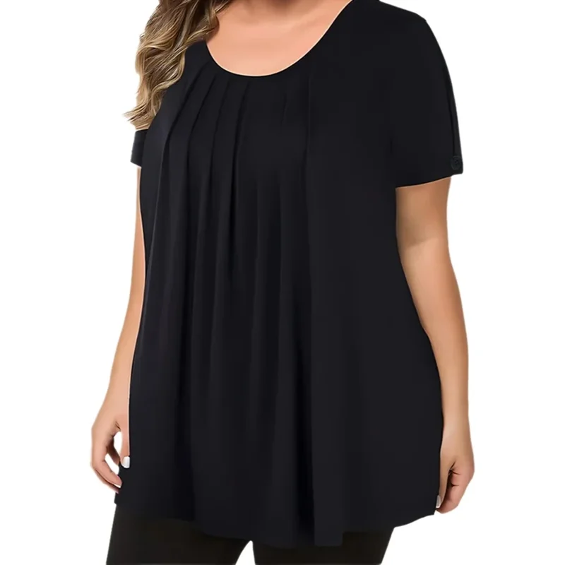 AliExpress - [Chemisier élégant grande taille] chemisier décontracté à manches courtes et col rond pour femme en polyester léger, grande taille | 