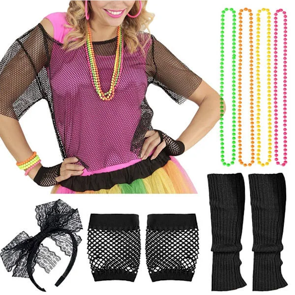 Fishnet Shirt Set 80s Costume Accessories Set SET XL Black Black