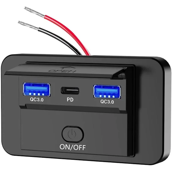 12V USB-stikpanel Vægmonteret PD 3.0 30W og QC 3.0 18W porte til bil 12 Volt USB cigarettænder udskiftningsopladerpanel med knap
