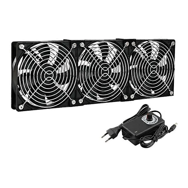 【DENGTU】3x120mm Datavifte med AC 100V-240V Hastighetskontroll for Skapkjøling Server Arbeidsstasjon Kjøling EU-plugg