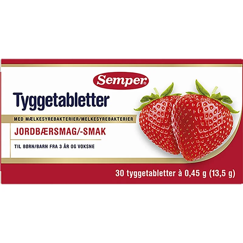 Semper Tyggetabletter med Mælkesyrebakterier Jordbær 30 tyggetabl., Helse & Madvarer, Mælkesyrebakterier, Mælkesyrebakterier Til Børn