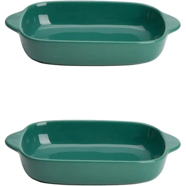 Ceramic Baking Dish, Pie Dish, 22 cm Pie Pan, Porcelain Bakeware, Pie Plate, Non-stick Quiche Pan for Cooking, Set of 2, Green