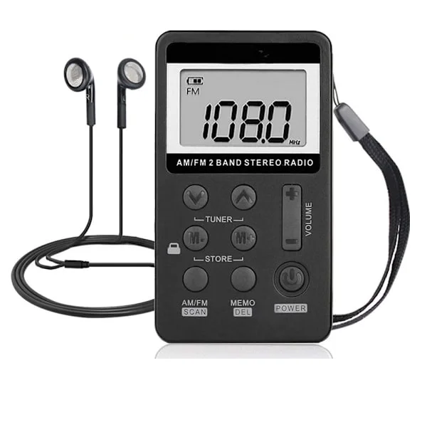 Bärbar AM FM Mini Radio, Fick-DSP Digital Tuning Stereo Radio Mini Mottagare med LCD-skärm USB Uppladdningsbar och Hörlurar