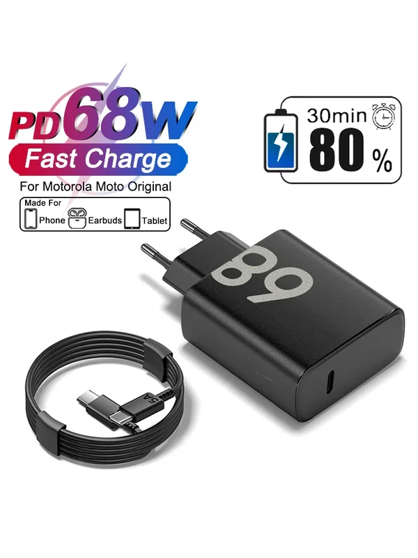 AliExpress - Chargeur rapide original Motorola 68W pour Samsung, Xiaomi, Google, Motorola Moto, adaptateur secteur UE, câble de charge et de données 