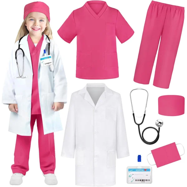 Kids Doctor Costume - Scrubs, Stethoscope, Lab Coat - Halloween Costume, Career Day Costume for Girls 3-12 Years 3-4 T 3-4 T-FF-