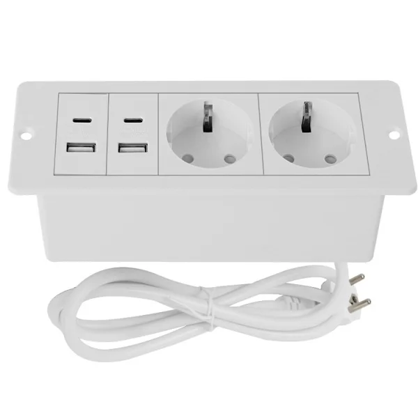 [KK] 2025 Recessed Power Strip 3 in 1 USB Type C Socket Built-in Desk Outlet with Switch and Cable for Countertop Conference Table Office Home