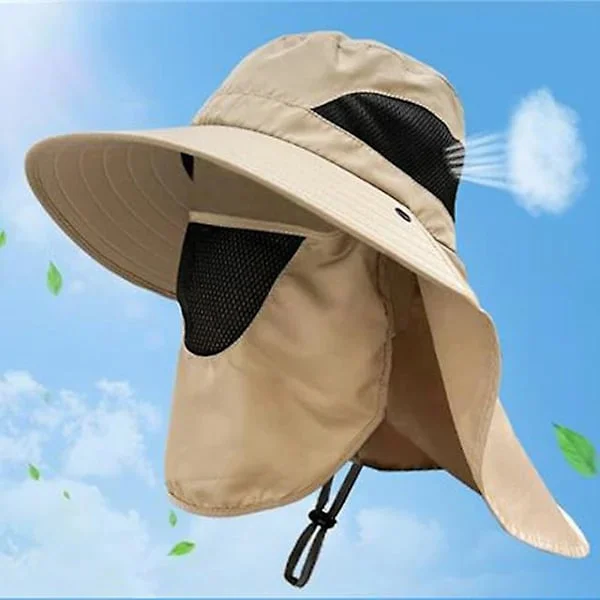 /EA/Sommer solhatter UV-beskyttelse utendørs jakt fiske caps for menn fotturer camping solskjerm caps nakke beskyttelse fiskerhatt(Khaki)