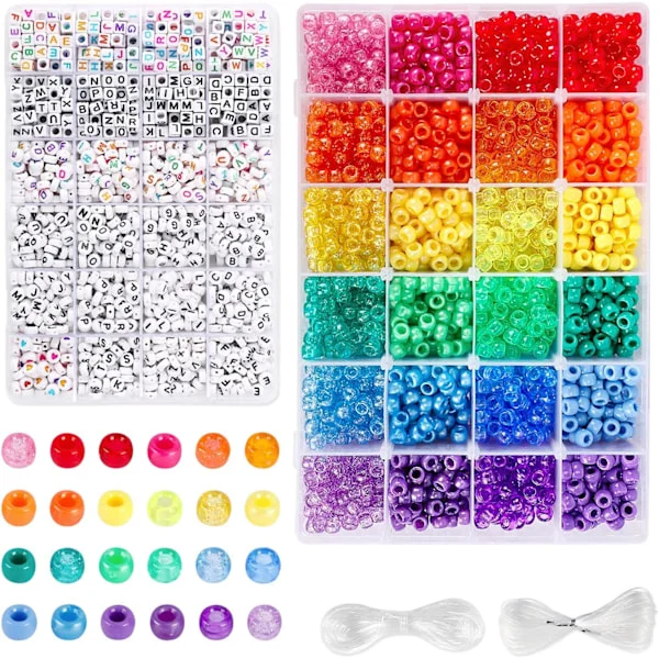 4000 st Pony Beads Kit, 2400 st Rainbow Kandi Beads och 1600 st Letter Beads, 24 färger Plast Craft Beads Bulk för armband Smycken Tillverkning med 2