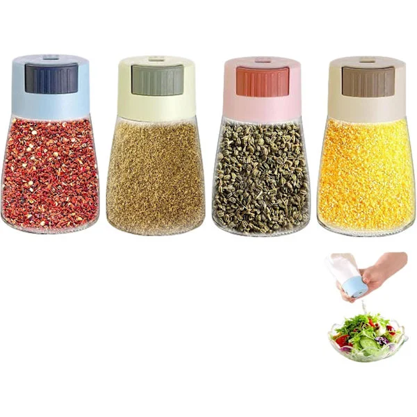 Sett med 4 krydderflasker, krydderglass kvantitativ krydderhylle, krydderoppbevaringsbeholdere 180 ml krydderflasker, for kjøkken, salt, svart pepper,