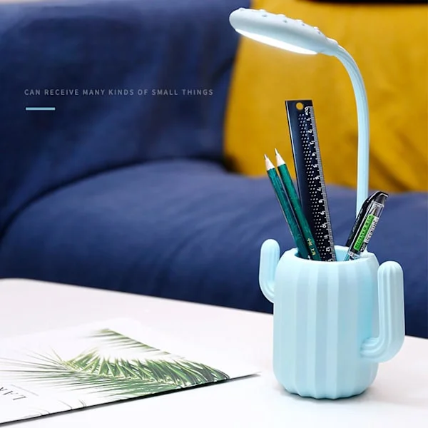 Eye-protecting Desk Lamp Cactus Pen Holder LED Table Lamp Charging Student Bedside Dormitory Reading Natural Light Desk Lamp Blue