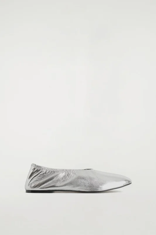 COS Women's Minimal Leather Ballet Flats in Silver-coloured