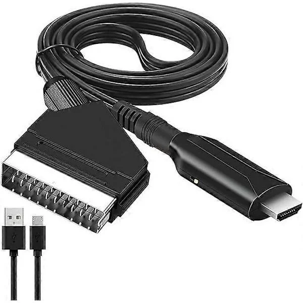 SCART till HDMI-adapter, SCART till HDMI-konverterare med HDMI-kabel för 720P/1080P Full HD-TV, ljud och video för Blu-ray DVD-spelare STB VHS Xbox 