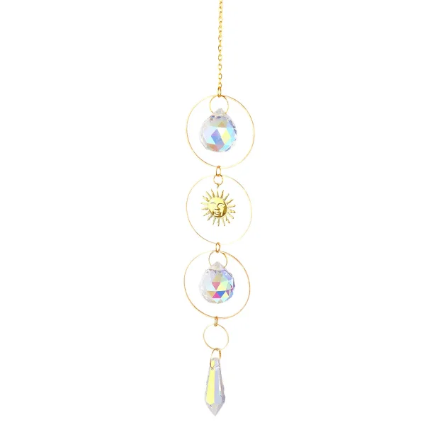 Krystall Solfanger Hengende Anheng Ornament, Måne Stjerne Sol Vindusdekor for Innendørs Utendørs Hage Gård Innflytningsgave, 40cm