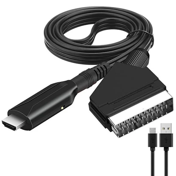 Scart til HDMI Adapter, Scart til HDMI Konverter med HDMI Kabel, Scart til HDMI Konverter, til Full HD TV