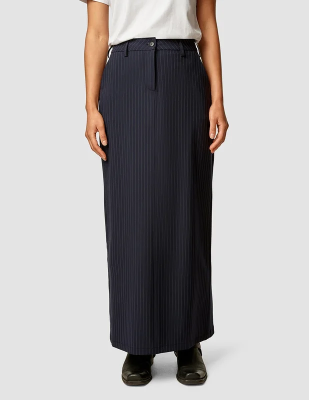Shaping New Tomorrow - Dame - Women Essential Maxi Skirt - Navy Pinstripe - Størrelse 34