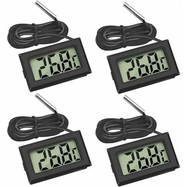 Mini digitalt LCD-termometer med temperaturføler tester til køleskab fryser akvarium - (4X sort)