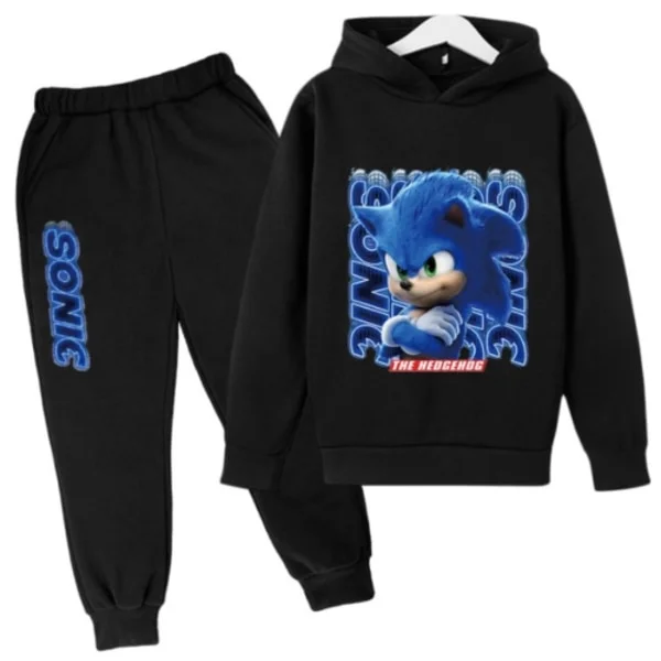 Børne- og Teenager Hoodie Træningsdragt med Sonic The Hedgehog - Sort Sort - Perfekt Sort