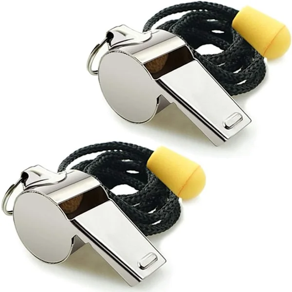 2-pack Stainless Steel Sports Whistles with Lanyard, Loud and Clear Whistles Perfect for Coaches, Referees, and Officials
