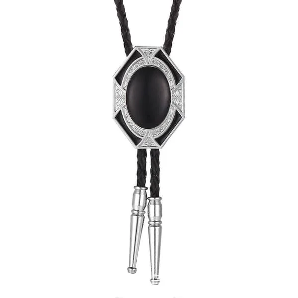 【LD】Vintage Sten Hänge Western Cowboy Bolo Slips Konstläder Rep Halsband Skjortkrage Kedja Smycken Halsband Svart