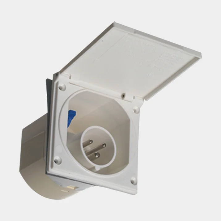 Shore power inlet for flush mounting, 220 V, CEE (male), with splashproof cover