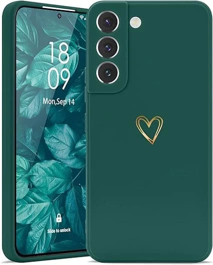 (Grön) Skal Kompatibel med Samsung S22 Stöttåligt Silikon TPU Skal med Sött Gyllene Kärleksmönster Mjukt Fullt Skydd Skal för Samsung Galaxy