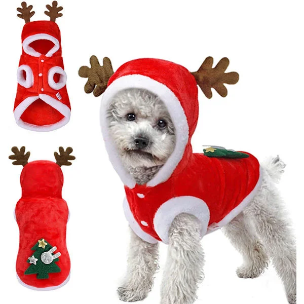Hunddräkt Jul - Hund Juldräkt - Hundkostym Jul med Huva - Juldräkt för Katter - Julkostym för Hundar och Katter XS ...