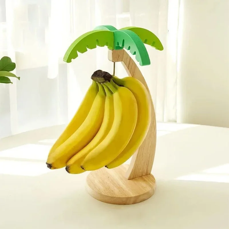 AliExpress - Bananenregal aus Holz zum Aufhängen, Küchenregal, simuliertes Blatt, dekoratives Obst-Vertikalregal mit Haken, Küchendekoration