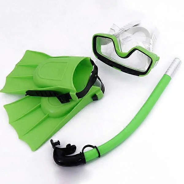 Kids Diving Set, Silicone Mask + PVC Snorkel, Green, Kids Swimming Snorkeling Equipment