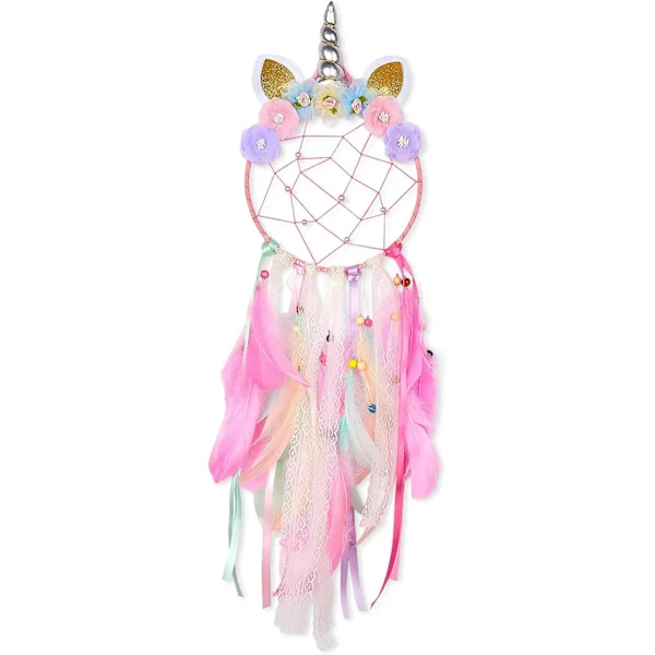 (SC) Unicorn Dream Catcher Girl Large Dream Catcher Kids Bedroom Accessories Handmade Colorful Feather Flowers Wall Decor Nursery Blessing
