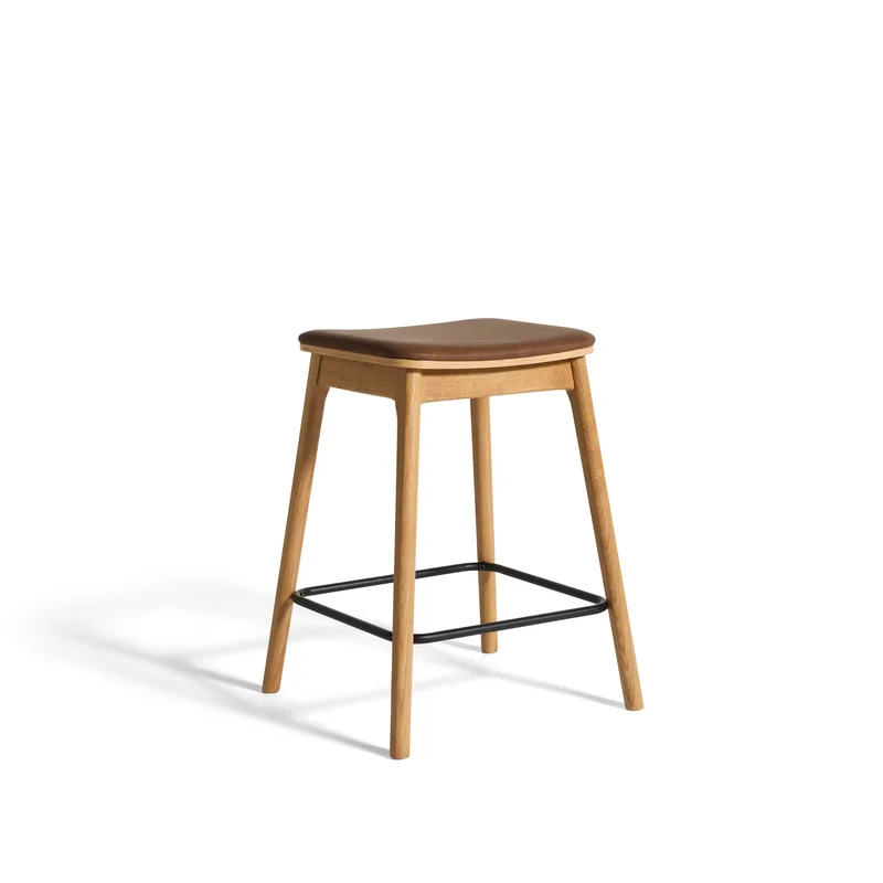 Balo barstol i cognac PU læder og egetræ - Elegant siddekomfort, 44,5x50x63,9cm - Perfekt til køkkenøen eller baren