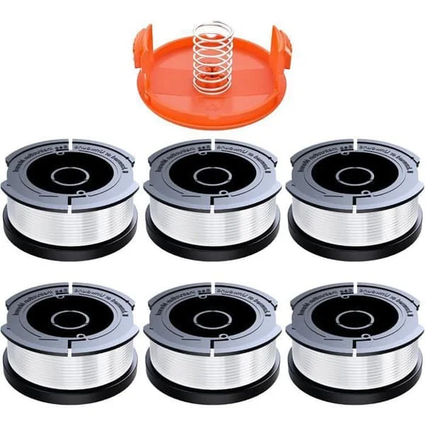 Trimmertrådspole til Black & Decker trimmere, 6 trimmertrådspoler + 1 spolelåg + 1 fjeder