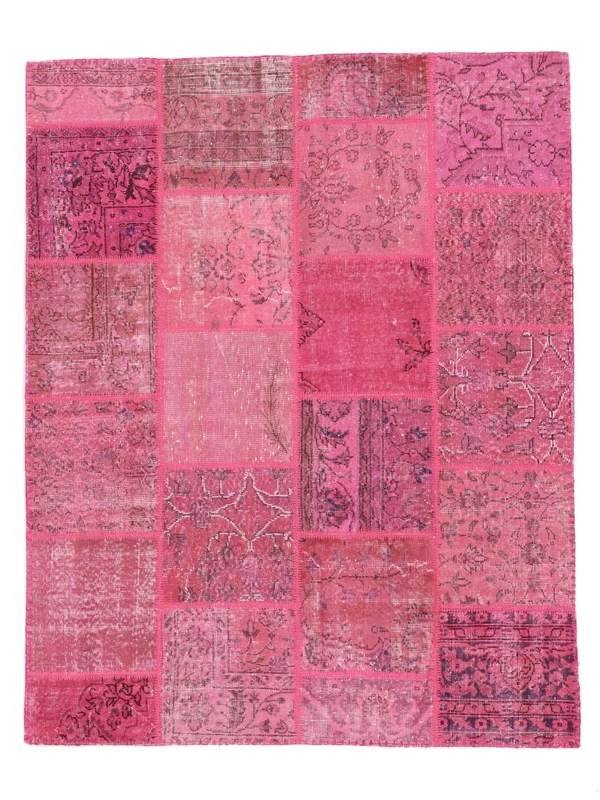 Käsinsolmittu Patchwork Matot 160X200 Vintage Villamatto Tummanpunainen/Punainen Matto