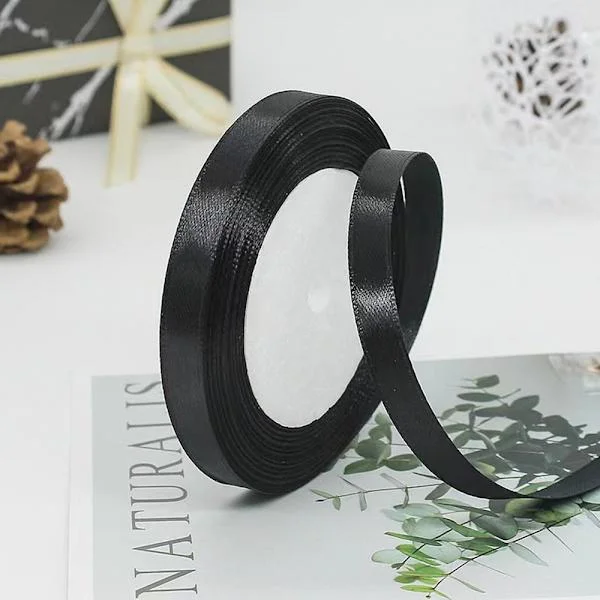 Satinband i enfärgad, 1cm 22m Presentinslagning Band Ensidig Tygband Dekorativt Band Silkesband Rulle (svart)