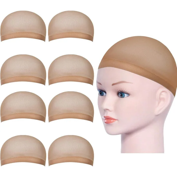 Wig Cap, 8 Pcs Wig Caps Hair Net Nylon Set, Stretchy Elastic Breathable Wig Cap Liner Cap, Wig Net 8 Neutral Nude Beige