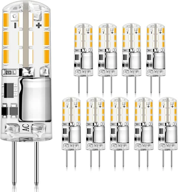 G4 LED-pærer, 2W G4, 3000K varmhvitt lys, 180lm, erstatning for 20W halogenpære, flimmerfri og ikke-dimbar, 12V AC/DC (10 stk) [Energiklasse E]