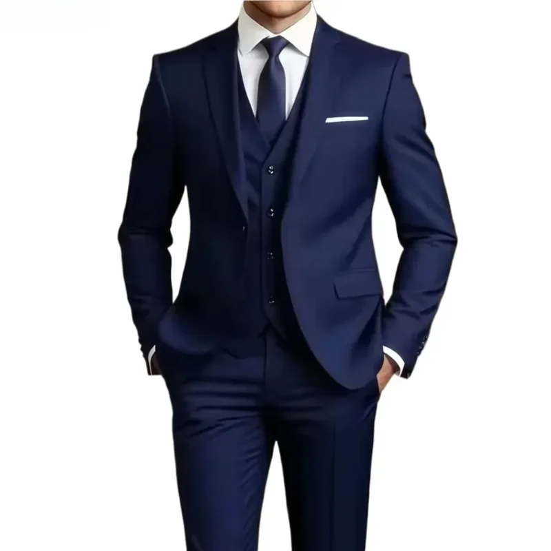 AliExpress - Herren 3-Teiliger Anzug Set Hochzeit Einfarbiger Blazer Weste Hose Formeller Business-Anzug Klassischer Smoking für Party Trauzeugen