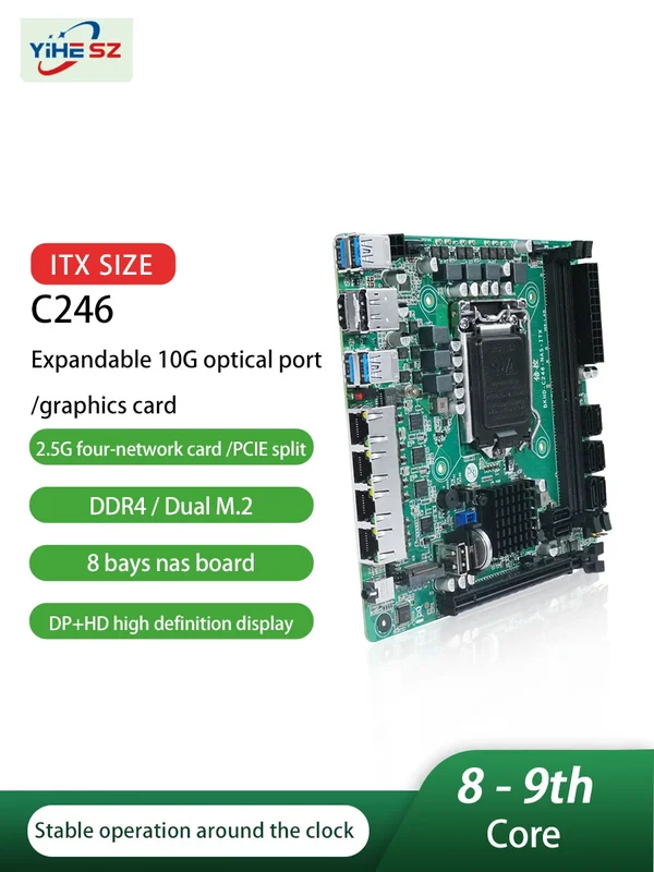 AliExpress - C246 ITX NAS Motherboard 8 SATA 3.0 4*I226 2,5G 2*M.2 NVME 2*DDR4 PCIE 16X NAS Board LGA1151 Unterstützung 8./9. Core CPU i3-9100
