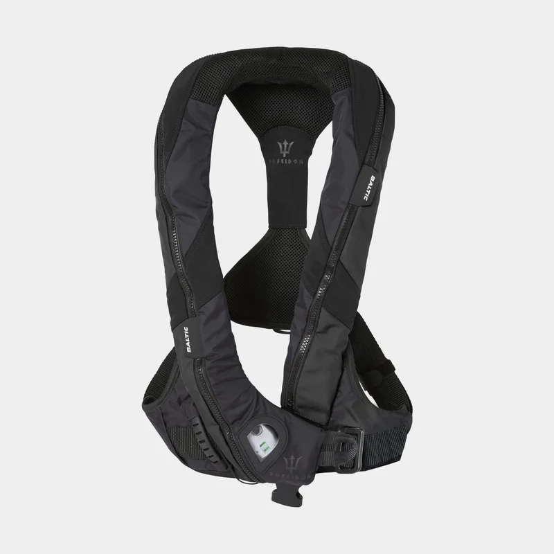 Oppustelig redningsvest Baltic Poseidon Sele 150N, automatisk, sort + kulsyrepatron 33 gram, 40 - 120 kg