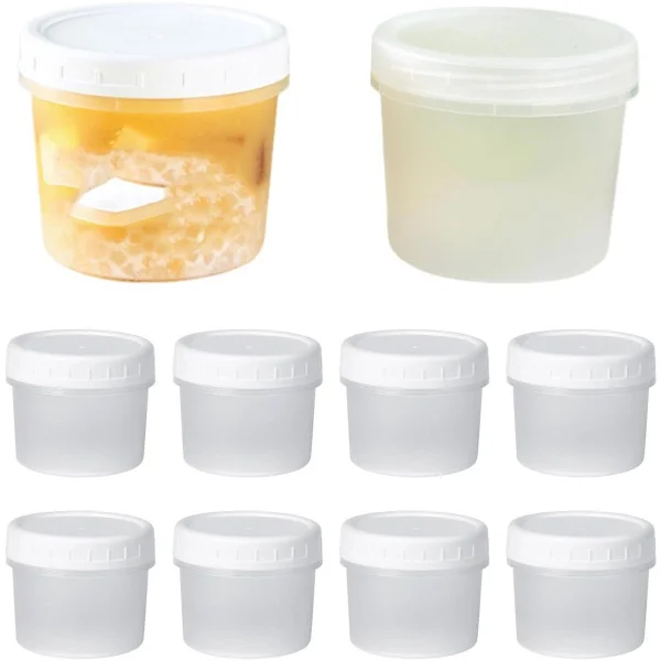 Matförvaringsbehållare - Set med 10 små burkar med lock, 160 ml stapelbara koppar för fruktsylt, sås, snacks, transparenta