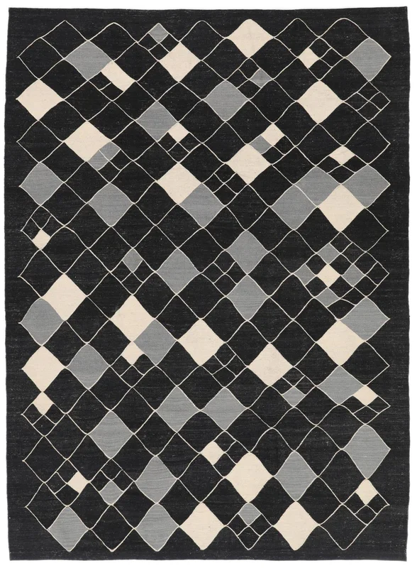 Kilim Moderne Tapis Moderne Noir/Gris Foncé (Laine, )