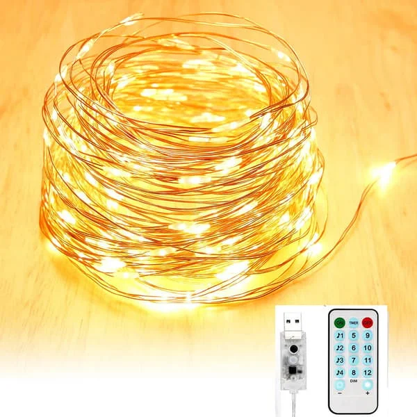 10 meter varmvit LED-slinga med fjärrkontroll & Timer