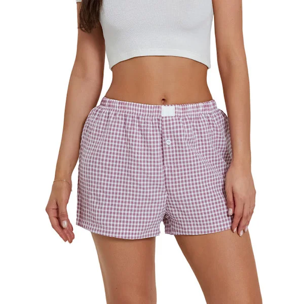 Dame Lounge Shorts Bløde Elastiske Lavtaljede Ternet Print Pyjamas Shorts