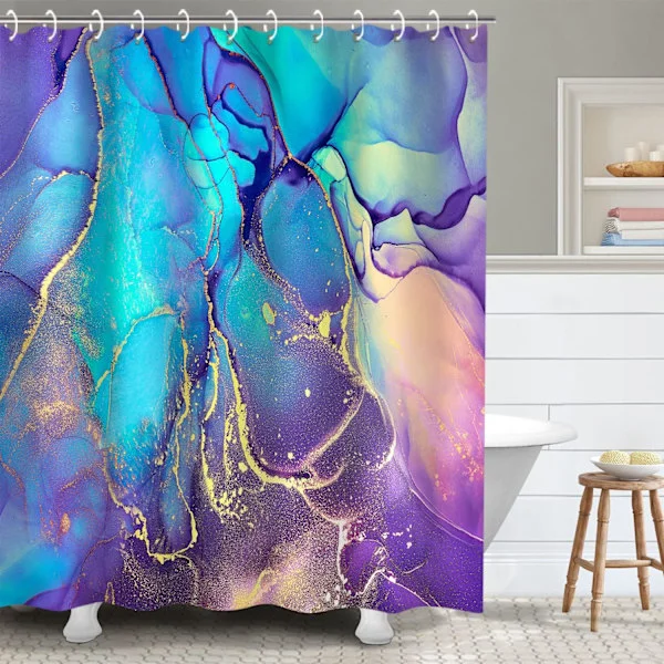 Purple Marble Shower Curtain, Blue Abstract Bathroom Curtain, Shower Curtains Set with 12 Hooks, Pink and Gold Bathroom Decor, 72"x72-FX-