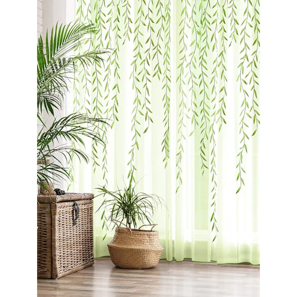 Willow Voile Gardiner Söta Gröna Skira Lövtyll Vinranka Fönstergardiner Murgröna Vacker Gardin för Vardagsrum Sovrum Fönster Dörr Balkong