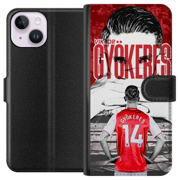 Kompatibelt Plånboksfodral till Apple iPhone 14 Viktor Gyökeres Arsenal - Fotbollsmotiv med tröja nummer 14 på arenan